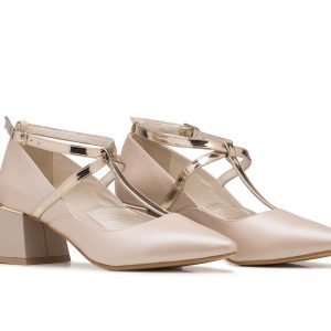 Buty ślubne perła beż ze złotymi paskami - Mira