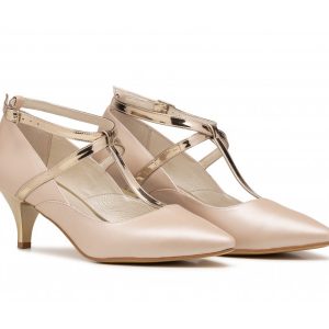 Buty ślubne perła beż ze złotymi paskami - Lina