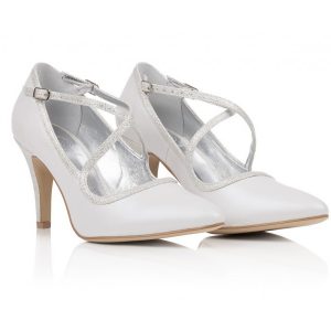 Buty ślubne perła biel ze srebrnymi paskami - Amber
